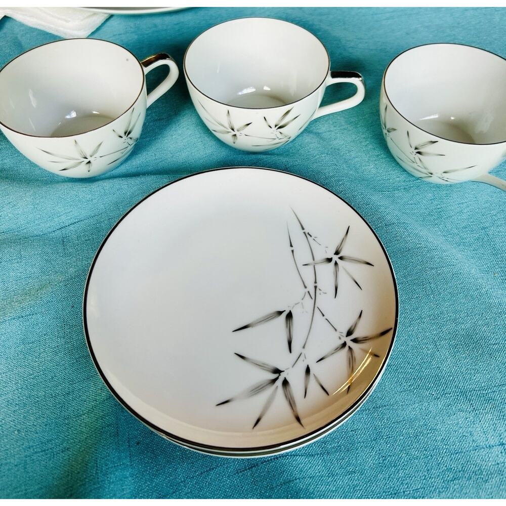 Vintage Fukagawa Arita China Pattern‎ 602 - 3 Cups Saucers Hand Painted Silver